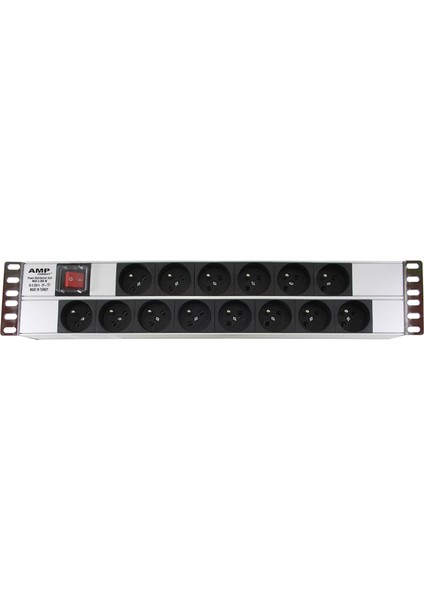 Connect 19'' 2u 14 Way French Type Nfc 61314 Socket On / Off Lıghted Swıtch, 3x1,5 Mm² Nymhy Cable, DIN49441 Plug Alumınıum Profıle Frame Pdu