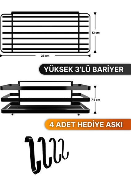 Banyo Düzenleyici Şampuanlık Sabunluk 2'li Set Lamalı Yapışkanlı 4 Askılı Duş Rafı Organizer