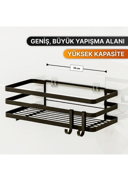 Banyo Düzenleyici Şampuanlık Sabunluk 2'li Set Lamalı Yapışkanlı 4 Askılı Duş Rafı Organizer