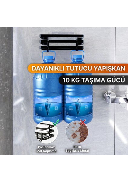 Banyo Düzenleyici Şampuanlık Sabunluk 2'li Set Lamalı Yapışkanlı 4 Askılı Duş Rafı Organizer