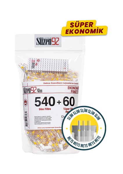Süzen92 540 Slim Sigara Filtresi Ağızlık + 60 Ultra Slim Adaptör Ekonomik Paket + 1 Adet 10’lu Taşıma Kutusu Hediye