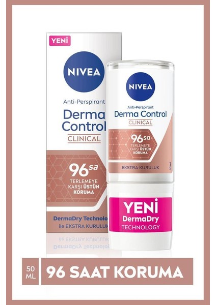 Kadın Roll-on Deodorant Derma Control Clinical 50 ml, 96 Saat Koruma, C Vitamini, Kararma Karşıtı