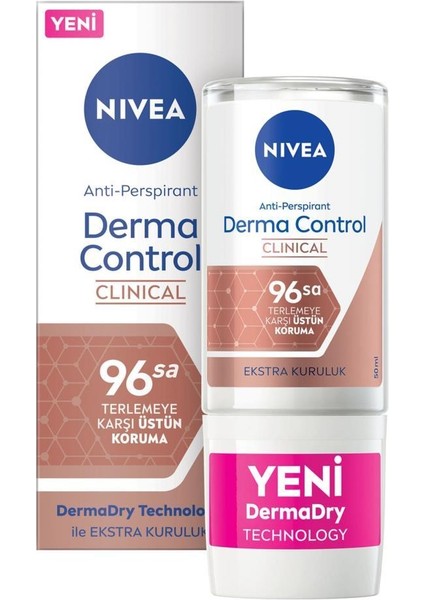 Kadın Roll-on Deodorant Derma Control Clinical 50 ml, 96 Saat Koruma, C Vitamini, Kararma Karşıtı