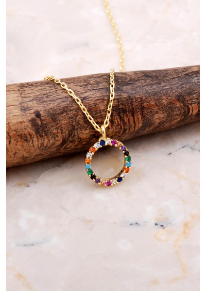 Halka Tamtur Mix Taşlı Altın Kaplama Gümüş Kolye 7840