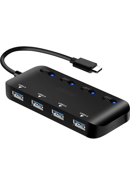 Usb.0 Powered 4 Port USB Ayrıştırıcı Taşınabilir Bireysel Açık/kapalı Tip C Hub (Yurt Dışından)