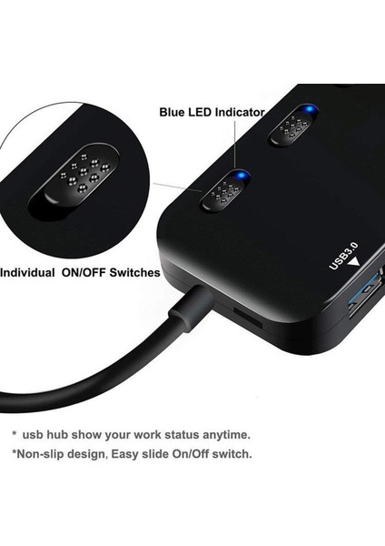 Usb.0 Powered 4 Port USB Ayrıştırıcı Taşınabilir Bireysel Açık/kapalı Tip C Hub (Yurt Dışından)