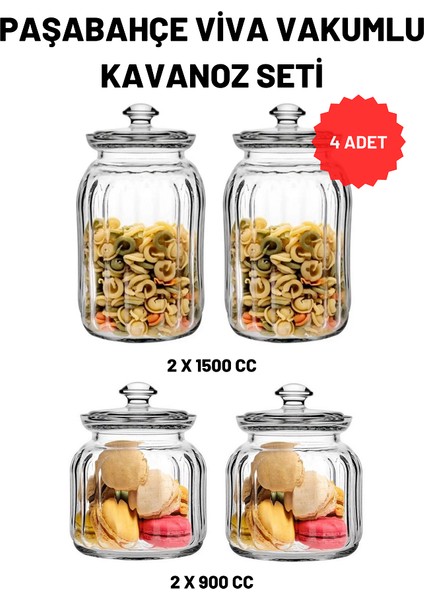 4 Lü Paşabahçe 96394 Viva Vakumlu Cam Kavanoz Seti