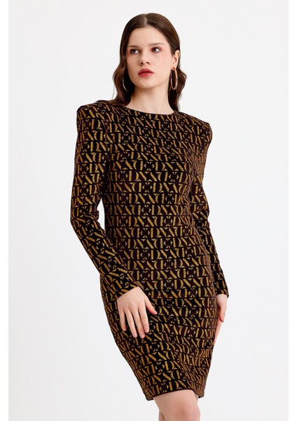 Vatkalı Simli Baskılı Siyah Kadife Elbise fiyatları