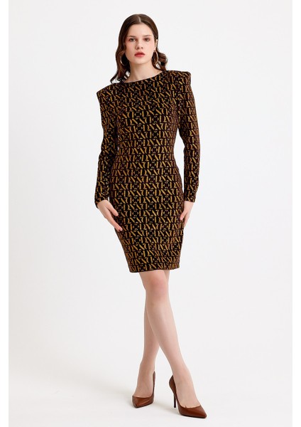 Vatkalı Simli Baskılı Siyah Kadife Elbise fırsatları