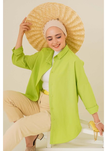 103901 Oversize Basic Tesettür Gömlek - G.yeşil