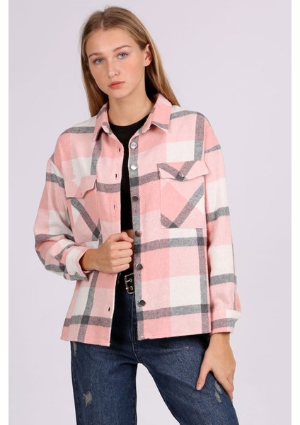 3854 Ekose Desen Çift Cepli Gömlek - Pembe