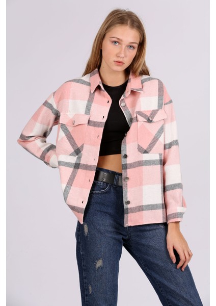 3854 Ekose Desen Çift Cepli Gömlek - Pembe modelleri