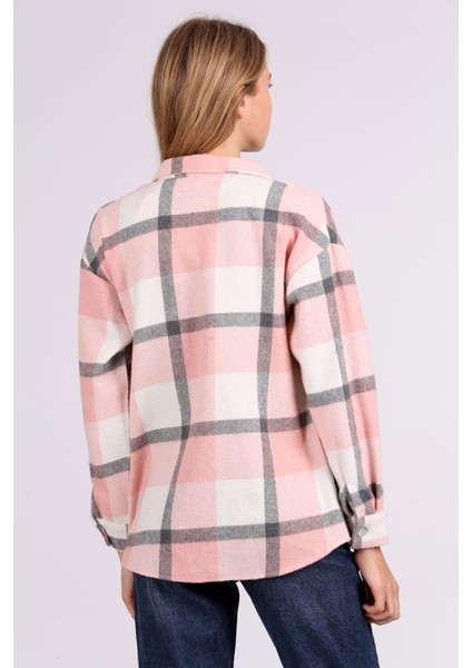 3854 Ekose Desen Çift Cepli Gömlek - Pembe fırsatları
