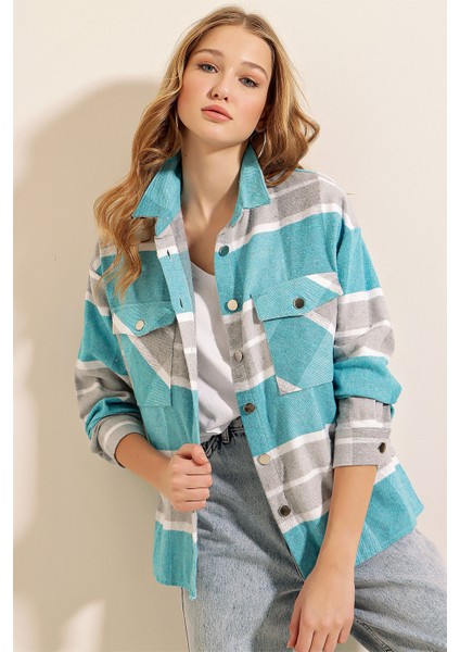 3854 Ekose Desen Çift Cepli Gömlek - Gri