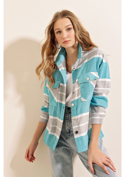 3854 Ekose Desen Çift Cepli Gömlek - Gri fiyatları