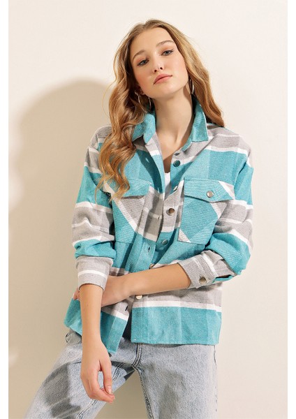 3854 Ekose Desen Çift Cepli Gömlek - Gri modelleri