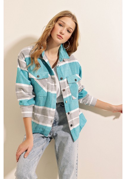 3854 Ekose Desen Çift Cepli Gömlek - Gri fırsatları