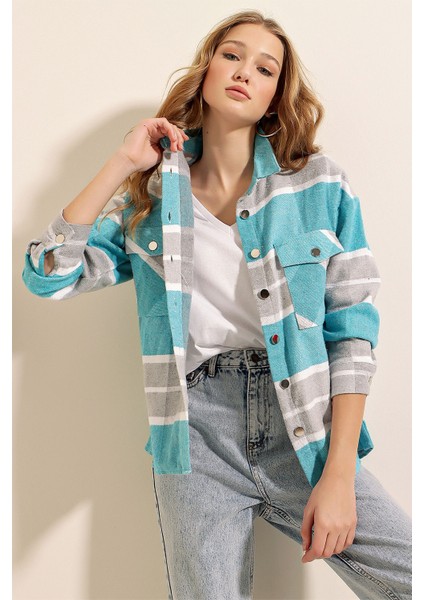 3854 Ekose Desen Çift Cepli Gömlek - Gri indirimleri