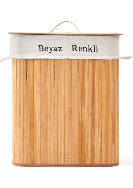 Deco&style Bambu Natürel Çift Hazneli Çamaşır Sepeti Bej