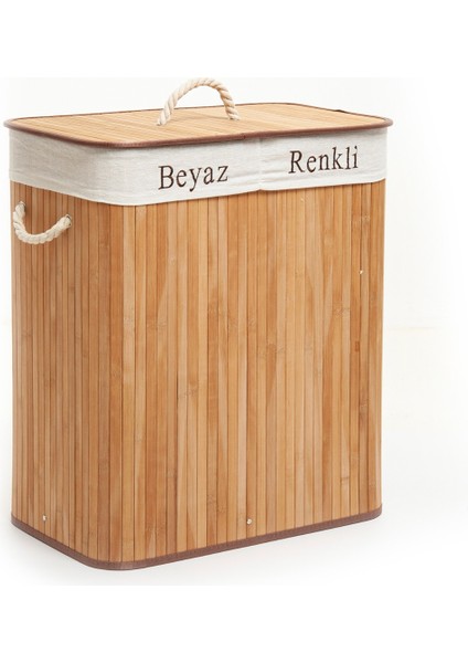 Deco&style Bambu Natürel Çift Hazneli Çamaşır Sepeti Bej