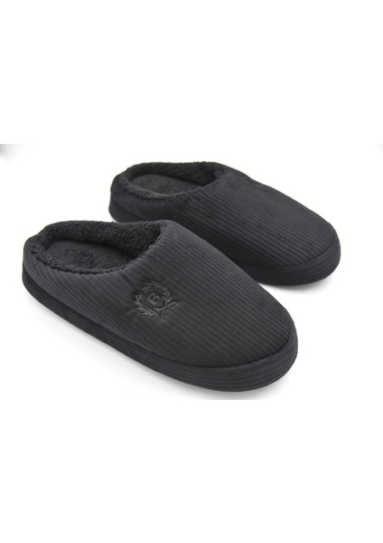 Kadife Içi Pamuklu Erkek Ev Terliği Siyaha Siyah