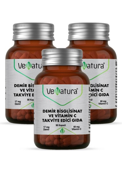 Demir Bisgilisinat Vitamin C 90 Kapsül 3 Adet