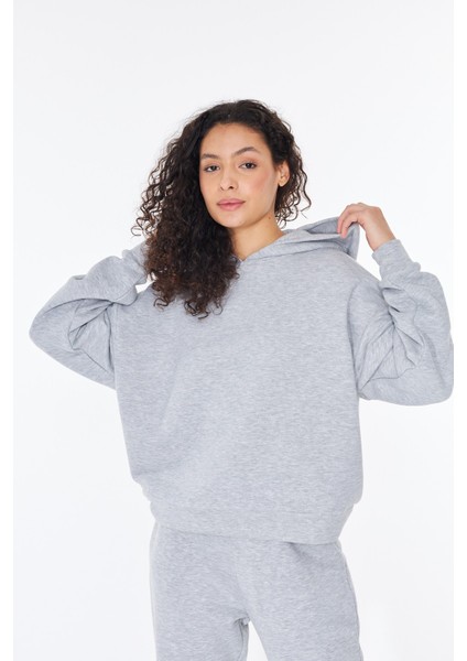 Üç Iplik Gri Kapüşonlu Sweatshirt - Shay | 160596-3