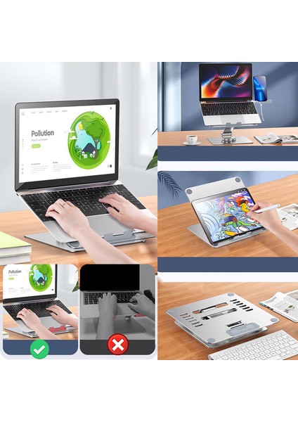 Laptop Macbook Standı Multifonksiyonel 360 Derece Dönebilen Telefon Tutuculu Yatay Dikey Kullanım