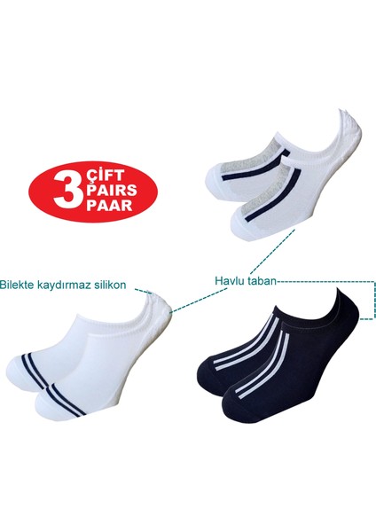 Çorap (ART-23332 ) Penye 3 Lü Set Havlu Bayan Patik Topukta Kaydırmaz Silikon Baskılı