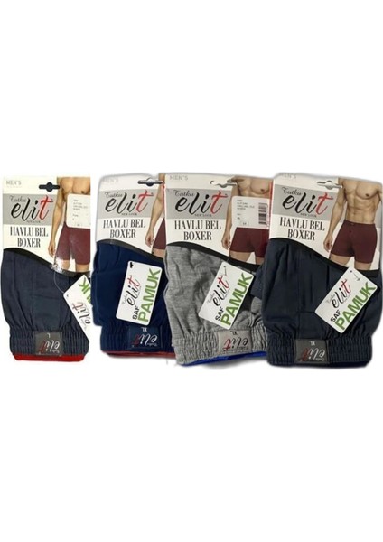 Elit Karışık 4'lü Erkek Penye Havlu Bel Düz Boxer