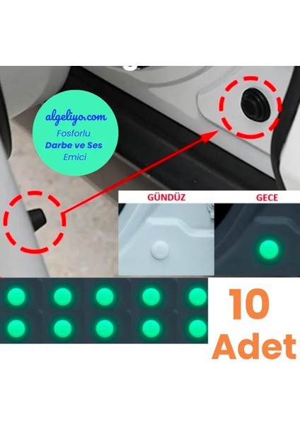10 Adet Araba Kapı Ses ve Gürültü Önleyici Conta Kaput Bagaj Darbe Emici Ses Yalıtım Izolasyon Pedi Fosforlu Beyaz