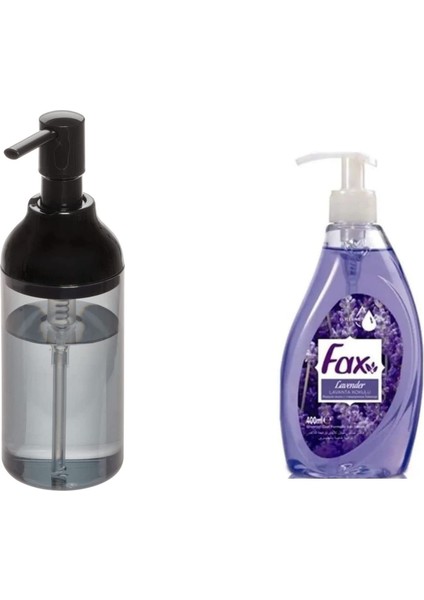 Siyah Füme Sıvı Sabunluk ve 1 Adet 400 ml Sıvı Sabun Lavanta Kokulu
