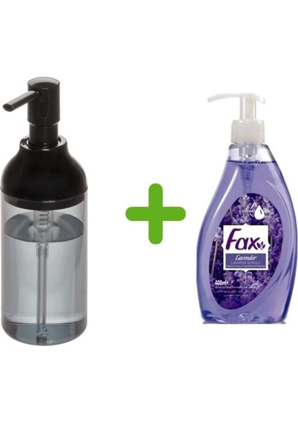 Siyah Füme Sıvı Sabunluk ve 1 Adet 400 ml Sıvı Sabun Lavanta Kokulu
