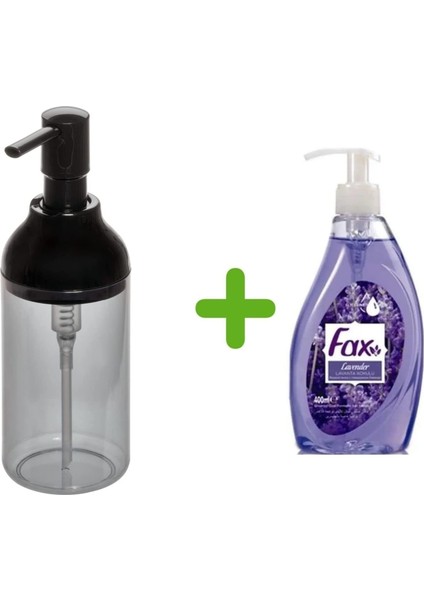 Siyah Füme Sıvı Sabunluk ve 1 Adet 400 ml Sıvı Sabun Lavanta Kokulu