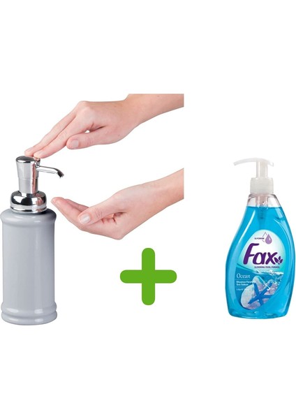 Porselen Gri Sıvı Sabunluk ve 1 Adet 400 ml Sıvı Sabun Okyanus Kokulu modelleri