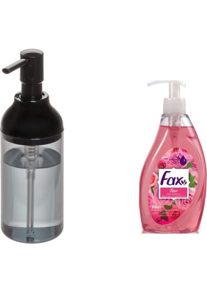 Siyah Füme Sıvı Sabunluk ve 1 Adet 400 ml Sıvı Sabun Gül Kokulu