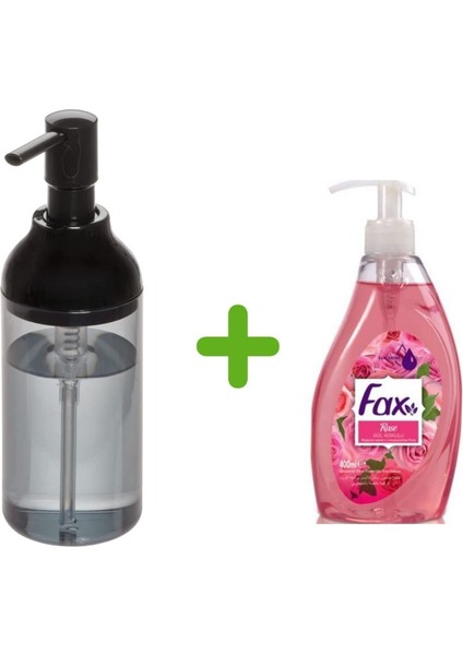 Siyah Füme Sıvı Sabunluk ve 1 Adet 400 ml Sıvı Sabun Gül Kokulu
