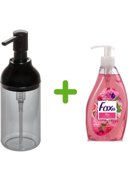 Siyah Füme Sıvı Sabunluk ve 1 Adet 400 ml Sıvı Sabun Gül Kokulu
