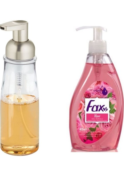 Akrilik Sıvı Sabunluk ve 1 Adet 400 ml Sıvı Sabun Gül Kokulu