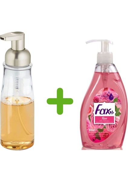 Akrilik Sıvı Sabunluk ve 1 Adet 400 ml Sıvı Sabun Gül Kokulu