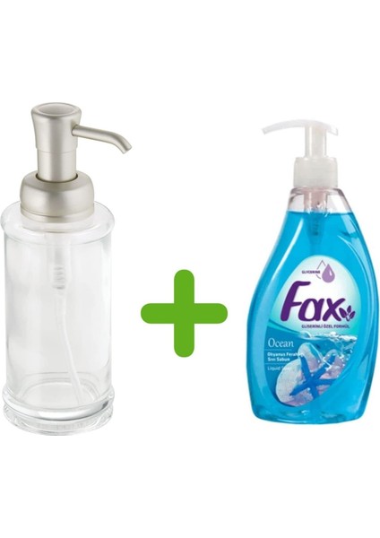 Cam Sıvı Sabunluk ve 1 Adet 400 ml Sıvı Sabun Okyanus Kokulu