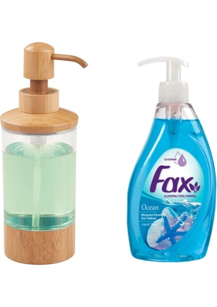Bambu Akrilik Sıvı Sabunluk ve 1 Adet 400 ml Sıvı Sabun Okyanus Kokulu