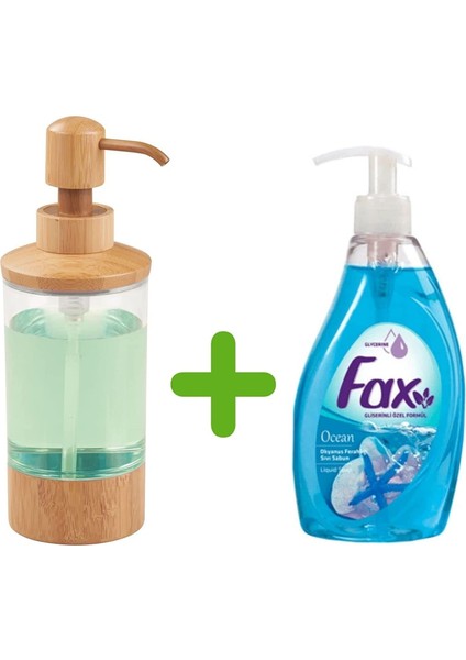 Bambu Akrilik Sıvı Sabunluk ve 1 Adet 400 ml Sıvı Sabun Okyanus Kokulu