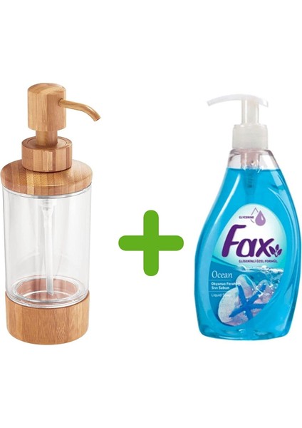 Bambu Akrilik Sıvı Sabunluk ve 1 Adet 400 ml Sıvı Sabun Okyanus Kokulu