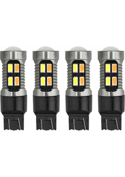 4x Araba LED Ampul Canbus T20 7443 W21/5W Çift Renkli Geri Vites Lambası Beyaz Amber B (Yurt Dışından)