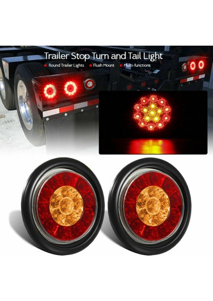 2x Yuvarlak 4 Inç Kırmızı/amber LED Kamyon Römork Kuyruk Lambaları Arka Stop Fren Dönüş Sinyali Işıkları (Yurt Dışından)
