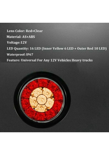 2x Yuvarlak 4 Inç Kırmızı/amber LED Kamyon Römork Kuyruk Lambaları Arka Stop Fren Dönüş Sinyali Işıkları (Yurt Dışından)