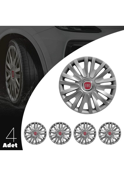 Fiat Ulysse 15 Inç Uyumlu Jant Kapağı Amblemli Gri 4'lü Takım 124