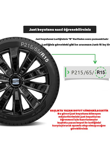 Seat Leon 16 Inç Jant Kapağı Amblemli Piano Black 4'lü Takım 213