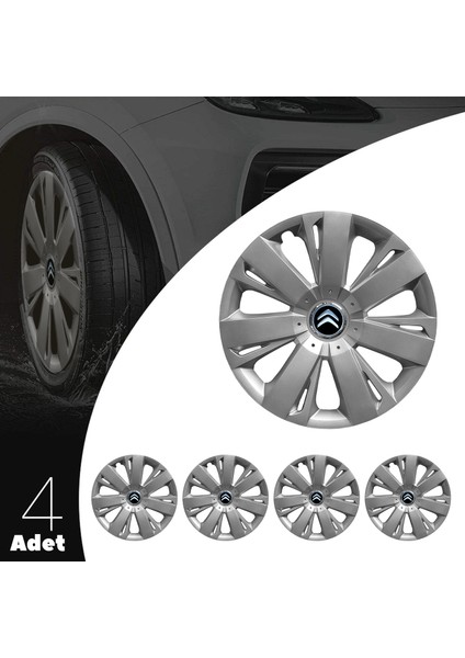 Citroen C Elysee 15 Inç Jant Kapağı Amblemli Gri 4'lü Takım 114